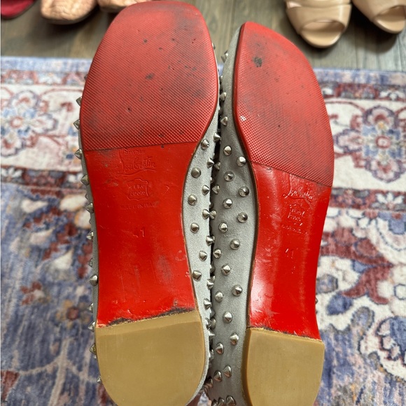 Christian Louboutin Gray Studded Women's Flats - Picture 3 of 4